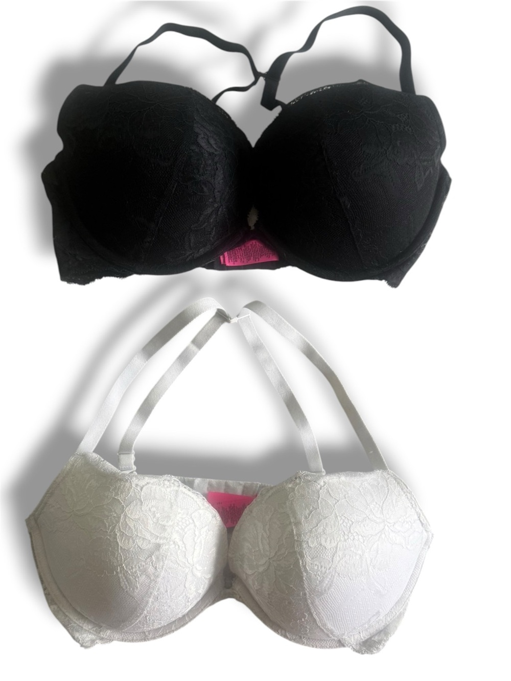 La Senza Bra Lot 34DD 2pc Black White Lace Multi-Way Racerback Convertible EUC